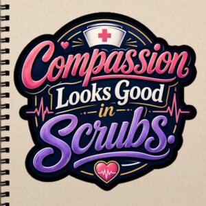 Compassion Looks Good in Scrubs Nurse Gift, Compassion Nurse Quote, RN LPN CNA Healthcare Design Bubble-free stickers
