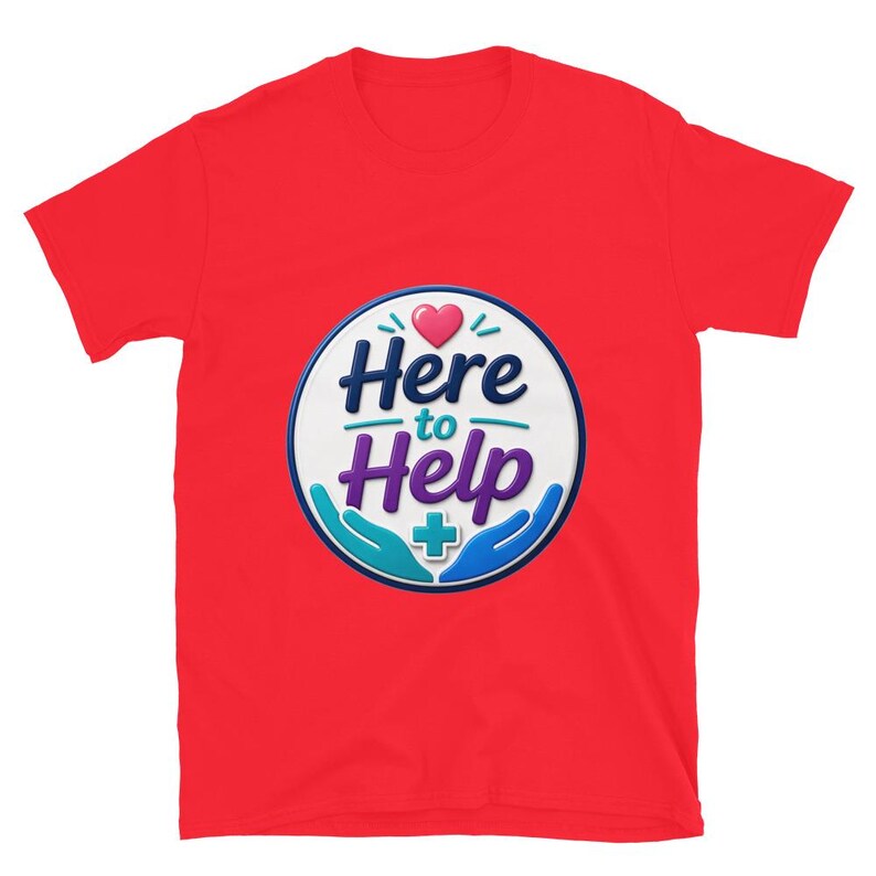 Here to Help Badge Reel, Nurse Badge Reel, Healthcare Worker Gift, CNA RN Medical Staff Short-Sleeve Unisex T-Shirt - Image 9