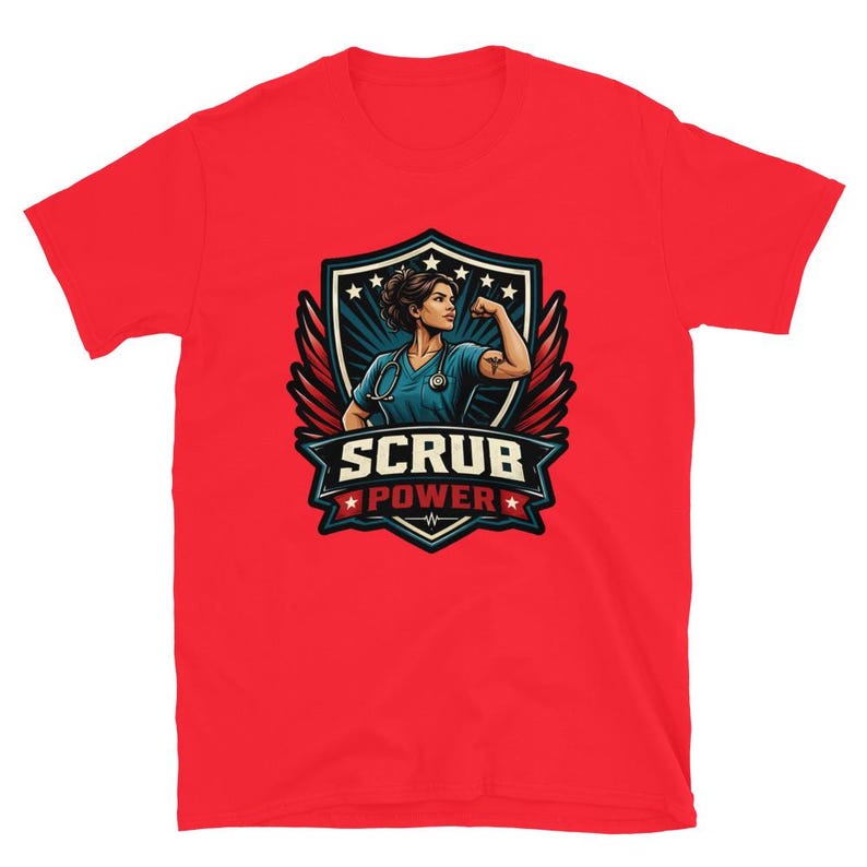 Scrub Power Nurse Design, Strong Nurse Gift, RN CNA Healthcare Worker Graphic, Empowered Medical Woman Short-Sleeve Unisex T-Shirt - Image 5