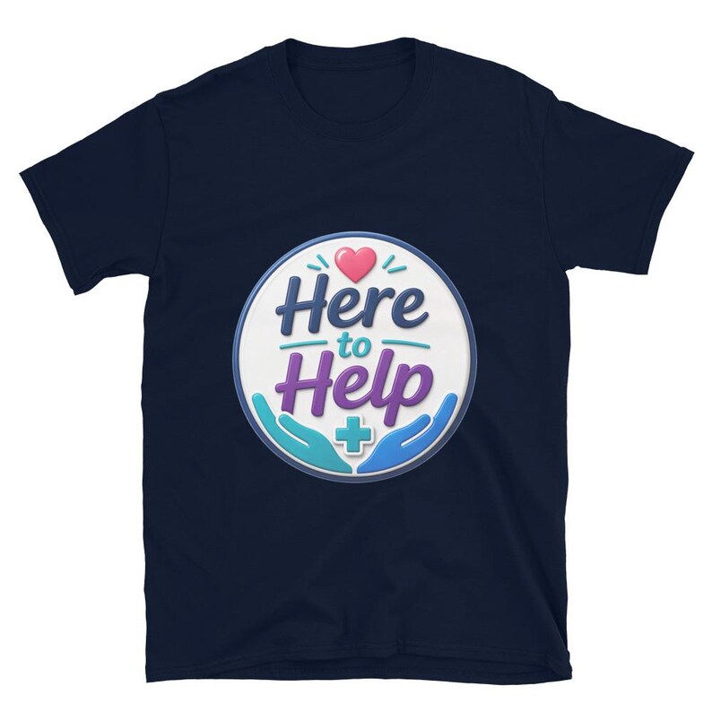 Here to Help Badge Reel, Nurse Badge Reel, Healthcare Worker Gift, CNA RN Medical Staff Short-Sleeve Unisex T-Shirt - Image 3
