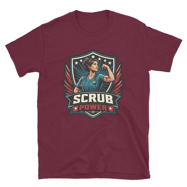 Scrub Power Nurse Design, Strong Nurse Gift, RN CNA Healthcare Worker Graphic, Empowered Medical Woman Short-Sleeve Unisex T-Shirt - Image 2