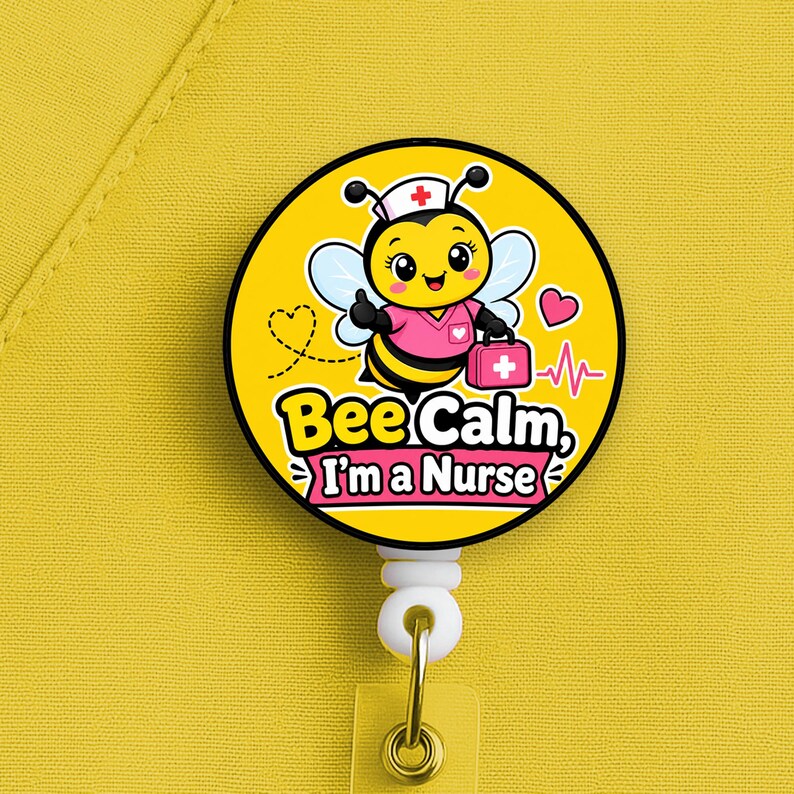 Bee Calm I’m a Nurse Badge Reel, Funny Nurse Bee ID Holder for Healthcare Worker - Image 6