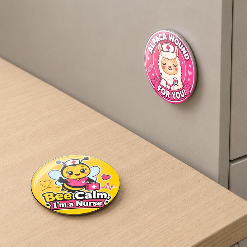 Nurse Bee Button, Wound Care Nurse Gift, Funny Healthcare Worker Pin, Magnet Option - Image 2