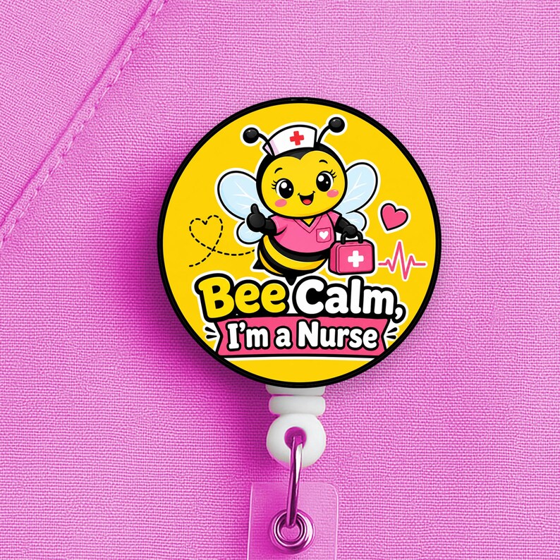 Bee Calm I’m a Nurse Badge Reel, Funny Nurse Bee ID Holder for Healthcare Worker - Image 5
