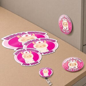 Wound Care Nurse Gift Bundle, Alpaca Badge Reel Button Magnet Sticker Set