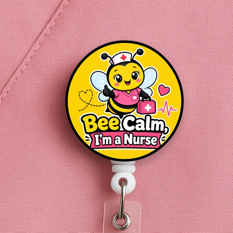 Bee Calm I’m a Nurse Badge Reel, Funny Nurse Bee ID Holder for Healthcare Worker - Image 9