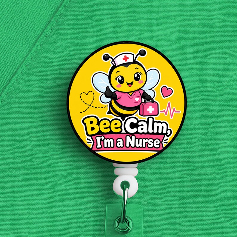 Bee Calm I’m a Nurse Badge Reel, Funny Nurse Bee ID Holder for Healthcare Worker - Image 7