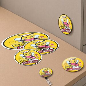 Nurse Gift Bundle, Bee Calm Badge Reel Button Magnet Sticker Set
